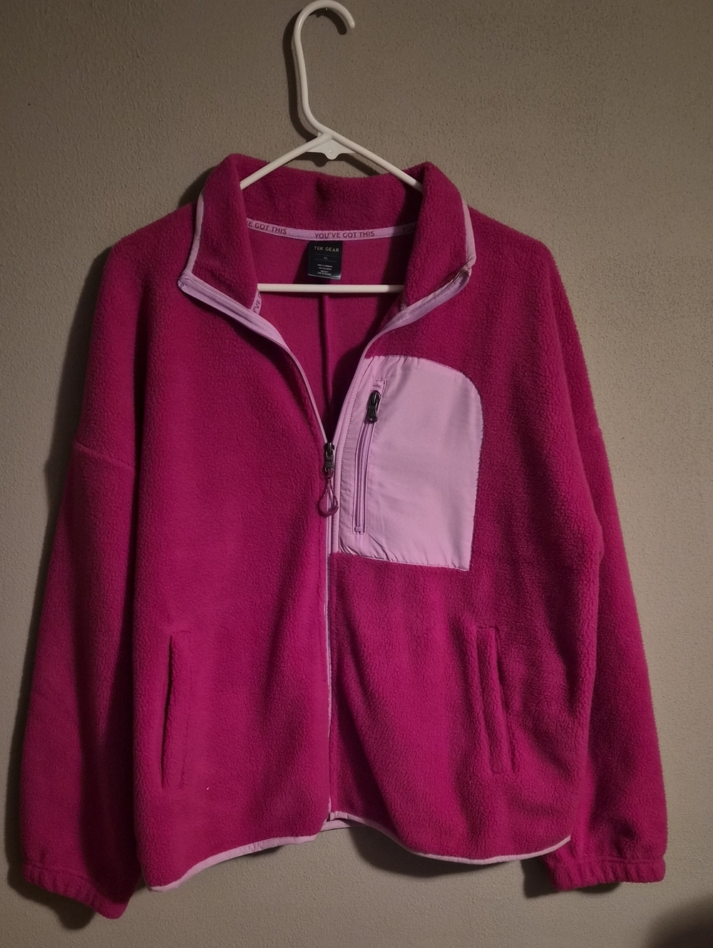 tek gear Women's Fleece Jacket in Bright Magenta with Light Pink Chest Pocket